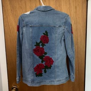 NWOT Rose Embroidered Jean Jacket